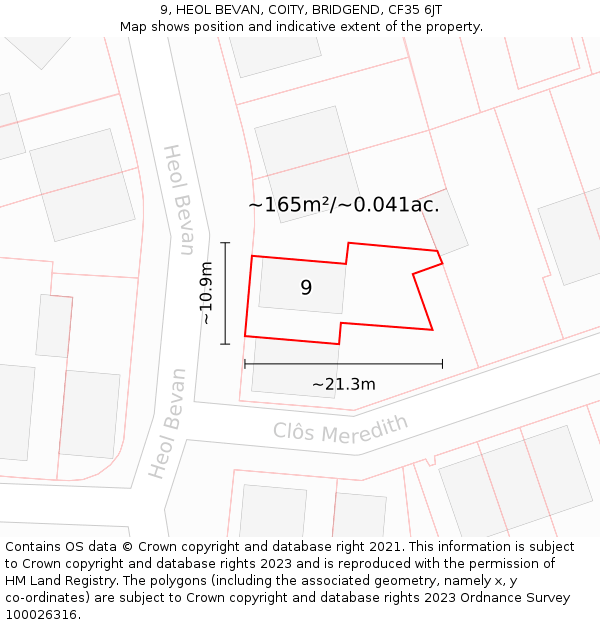 9, HEOL BEVAN, COITY, BRIDGEND, CF35 6JT: Plot and title map