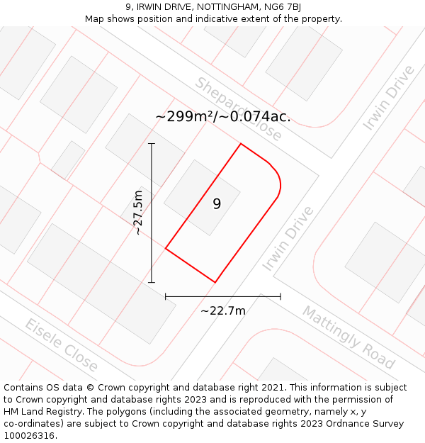 9, IRWIN DRIVE, NOTTINGHAM, NG6 7BJ: Plot and title map