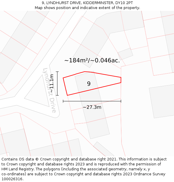 9, LYNDHURST DRIVE, KIDDERMINSTER, DY10 2PT: Plot and title map