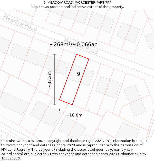 9, MEADOW ROAD, WORCESTER, WR3 7PP: Plot and title map