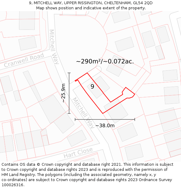 9, MITCHELL WAY, UPPER RISSINGTON, CHELTENHAM, GL54 2QD: Plot and title map