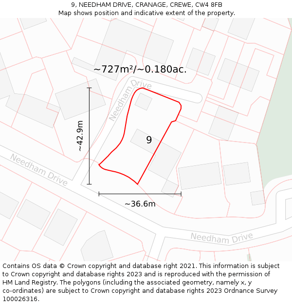 9, NEEDHAM DRIVE, CRANAGE, CREWE, CW4 8FB: Plot and title map