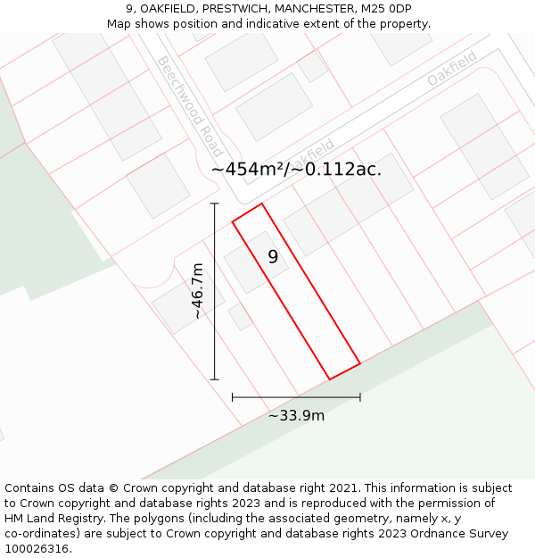 9, OAKFIELD, PRESTWICH, MANCHESTER, M25 0DP: Plot and title map