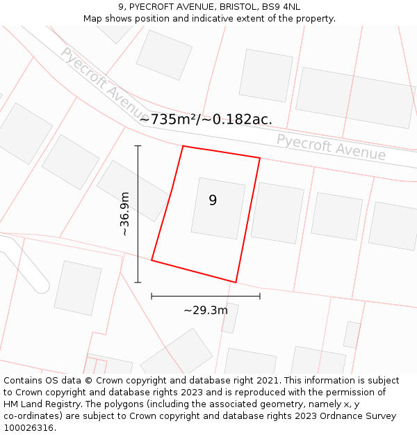 9, PYECROFT AVENUE, BRISTOL, BS9 4NL: Plot and title map