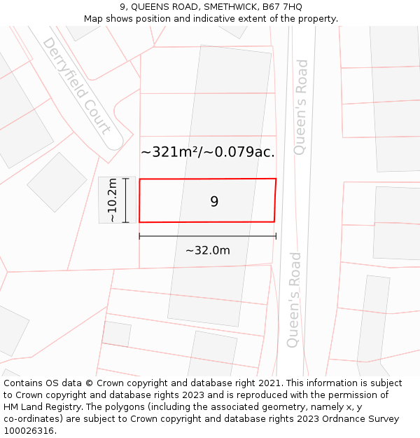 9, QUEENS ROAD, SMETHWICK, B67 7HQ: Plot and title map