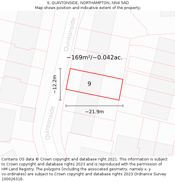 9, QUINTONSIDE, NORTHAMPTON, NN4 5AD: Plot and title map