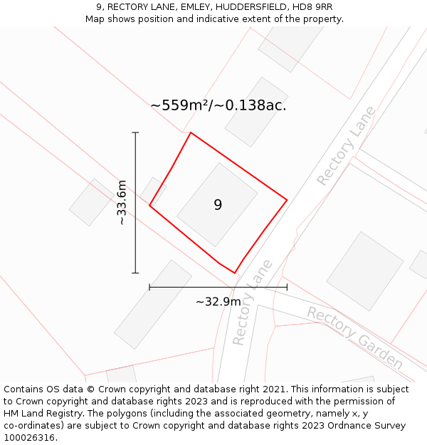 9, RECTORY LANE, EMLEY, HUDDERSFIELD, HD8 9RR: Plot and title map