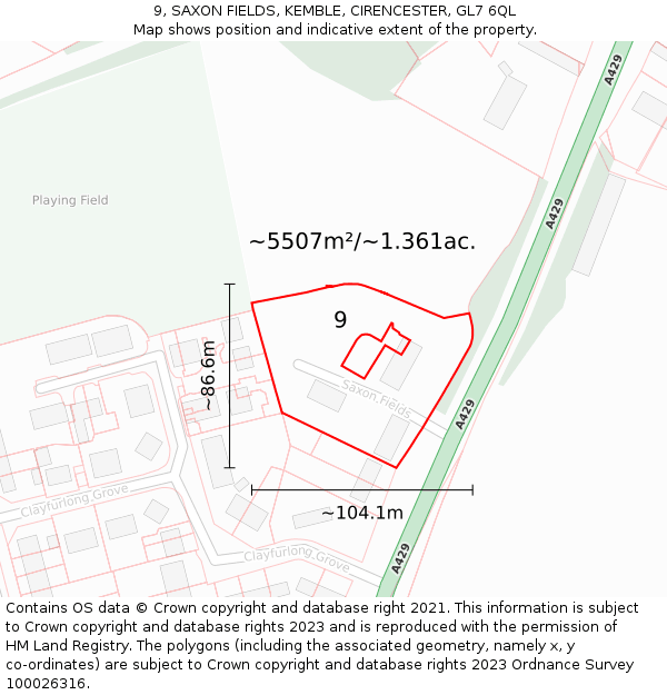9, SAXON FIELDS, KEMBLE, CIRENCESTER, GL7 6QL: Plot and title map