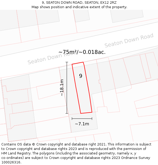 9, SEATON DOWN ROAD, SEATON, EX12 2RZ: Plot and title map