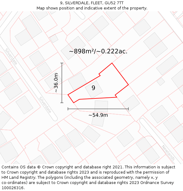 9, SILVERDALE, FLEET, GU52 7TT: Plot and title map