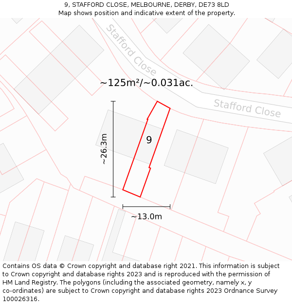 9, STAFFORD CLOSE, MELBOURNE, DERBY, DE73 8LD: Plot and title map