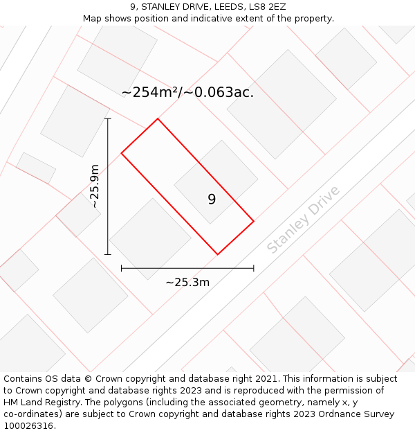 9, STANLEY DRIVE, LEEDS, LS8 2EZ: Plot and title map