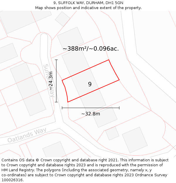 9, SUFFOLK WAY, DURHAM, DH1 5GN: Plot and title map