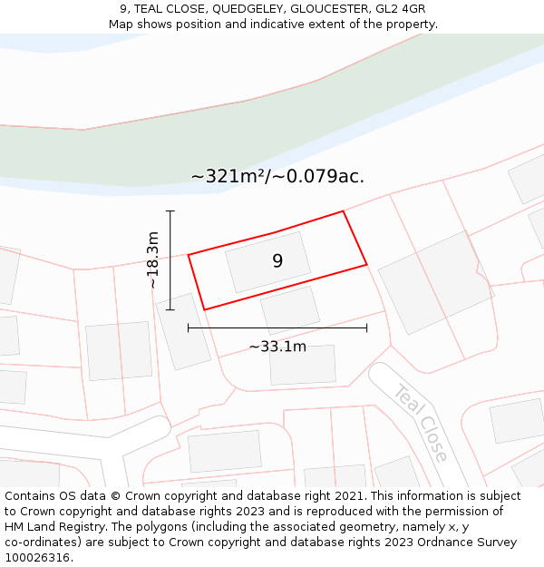 9, TEAL CLOSE, QUEDGELEY, GLOUCESTER, GL2 4GR: Plot and title map