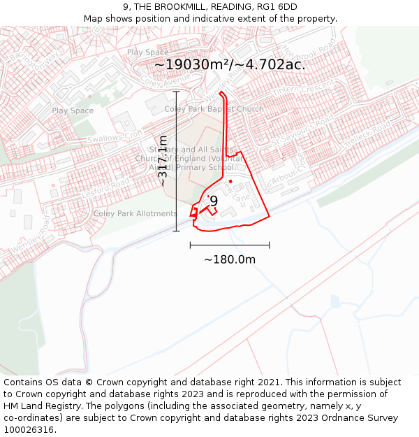 9, THE BROOKMILL, READING, RG1 6DD: Plot and title map