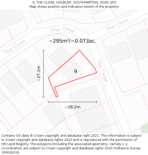 9, THE CLOSE, HOLBURY, SOUTHAMPTON, SO45 2PG: Plot and title map