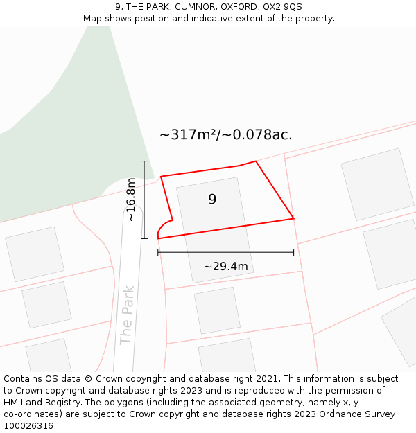 9, THE PARK, CUMNOR, OXFORD, OX2 9QS: Plot and title map