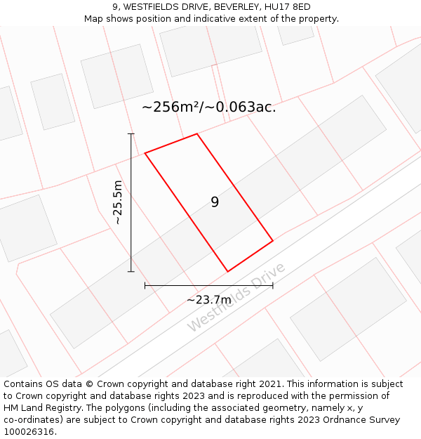 9, WESTFIELDS DRIVE, BEVERLEY, HU17 8ED: Plot and title map