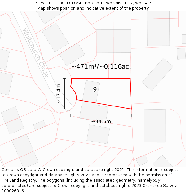 9, WHITCHURCH CLOSE, PADGATE, WARRINGTON, WA1 4JP: Plot and title map