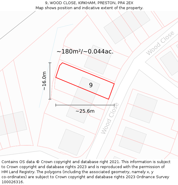 9, WOOD CLOSE, KIRKHAM, PRESTON, PR4 2EX: Plot and title map