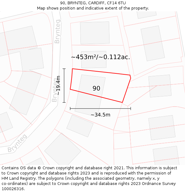 90, BRYNTEG, CARDIFF, CF14 6TU: Plot and title map
