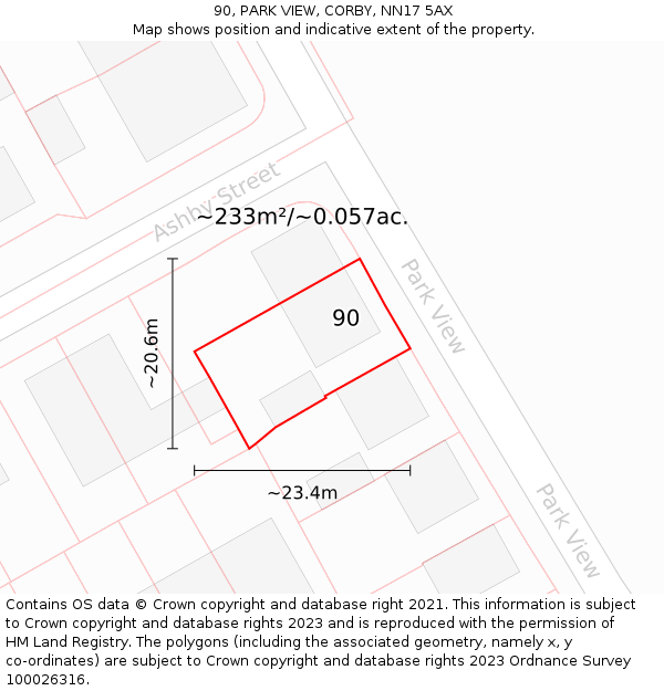 90, PARK VIEW, CORBY, NN17 5AX: Plot and title map
