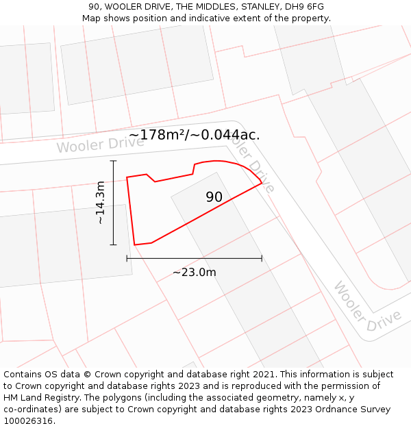 90, WOOLER DRIVE, THE MIDDLES, STANLEY, DH9 6FG: Plot and title map