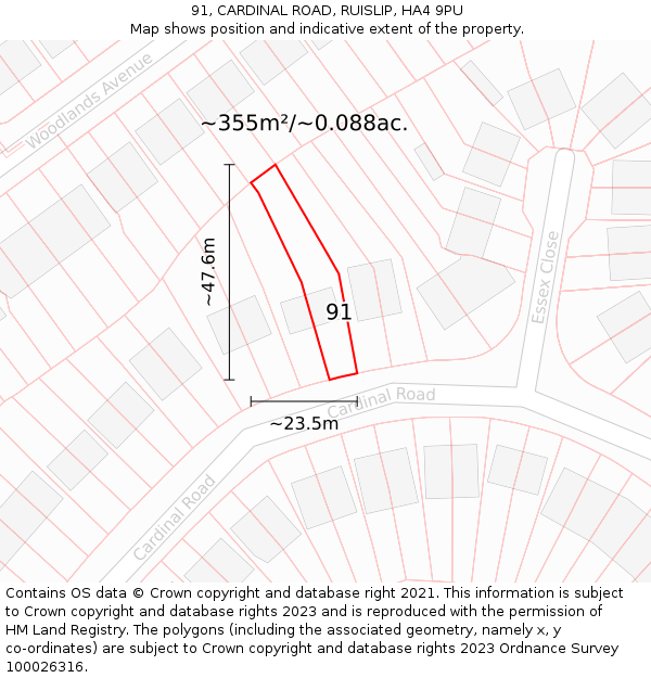 91, CARDINAL ROAD, RUISLIP, HA4 9PU: Plot and title map