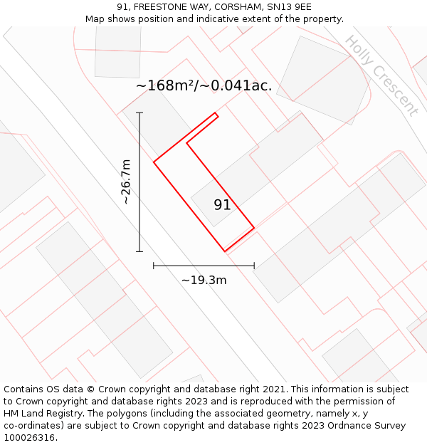 91, FREESTONE WAY, CORSHAM, SN13 9EE: Plot and title map