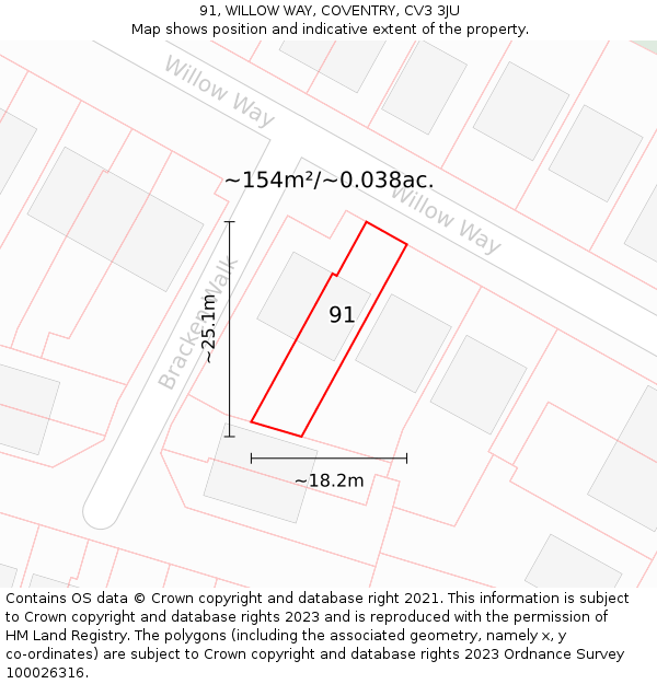 91, WILLOW WAY, COVENTRY, CV3 3JU: Plot and title map