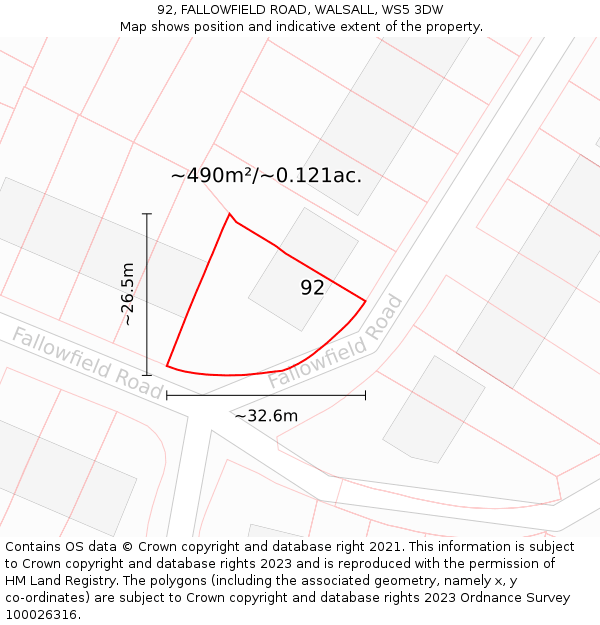 92, FALLOWFIELD ROAD, WALSALL, WS5 3DW: Plot and title map