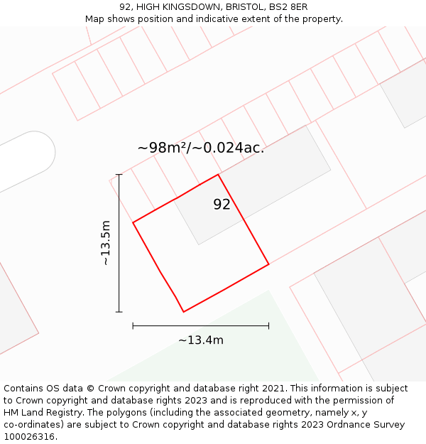 92, HIGH KINGSDOWN, BRISTOL, BS2 8ER: Plot and title map