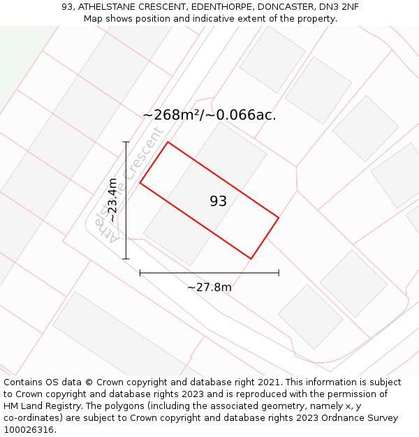 93, ATHELSTANE CRESCENT, EDENTHORPE, DONCASTER, DN3 2NF: Plot and title map