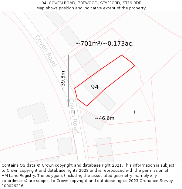 94, COVEN ROAD, BREWOOD, STAFFORD, ST19 9DF: Plot and title map