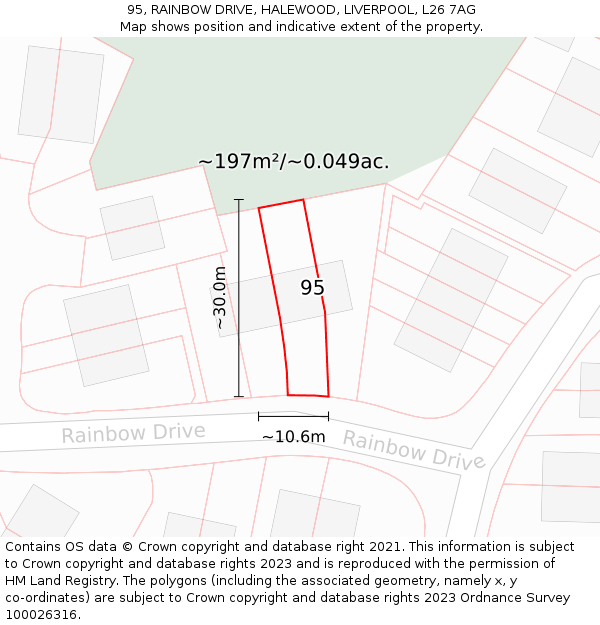 95, RAINBOW DRIVE, HALEWOOD, LIVERPOOL, L26 7AG: Plot and title map