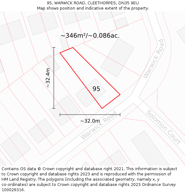 95, WARWICK ROAD, CLEETHORPES, DN35 9EU: Plot and title map
