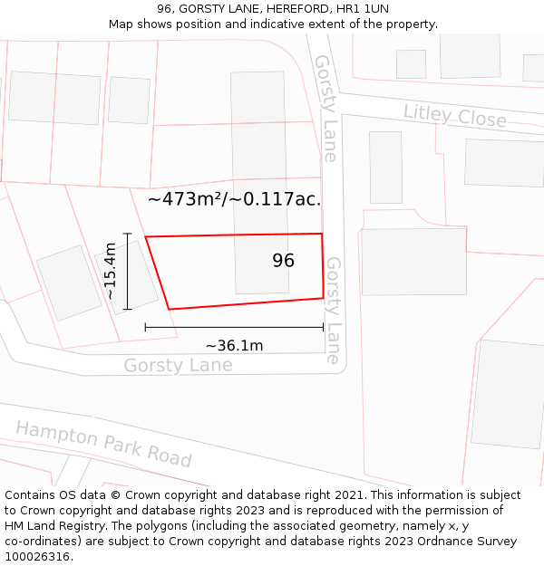 96, GORSTY LANE, HEREFORD, HR1 1UN: Plot and title map