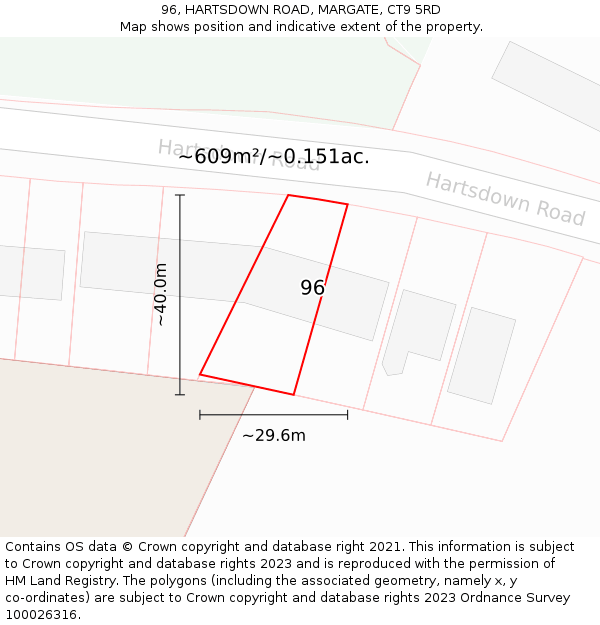 96, HARTSDOWN ROAD, MARGATE, CT9 5RD: Plot and title map