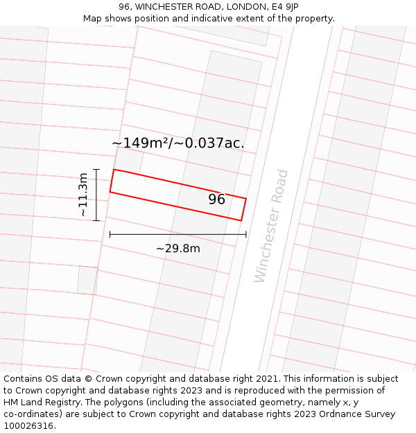 96, WINCHESTER ROAD, LONDON, E4 9JP: Plot and title map