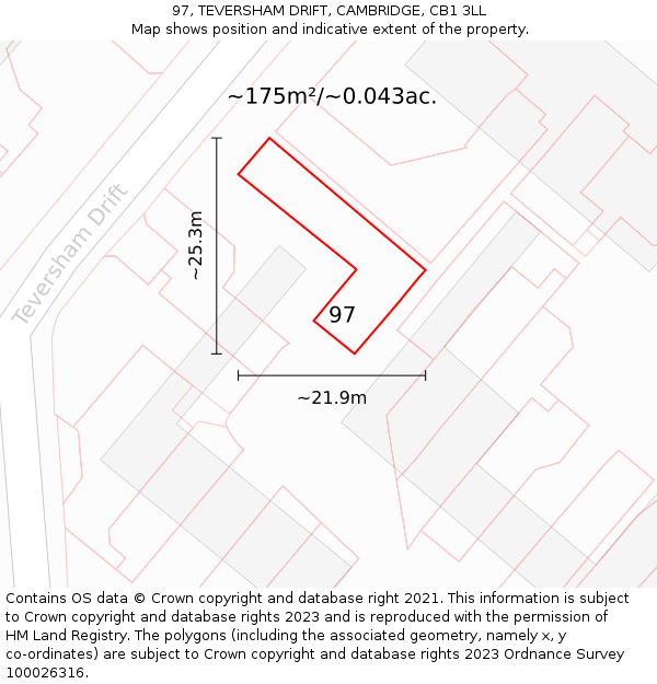 97, TEVERSHAM DRIFT, CAMBRIDGE, CB1 3LL: Plot and title map