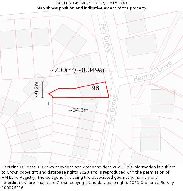 98, FEN GROVE, SIDCUP, DA15 8QQ: Plot and title map