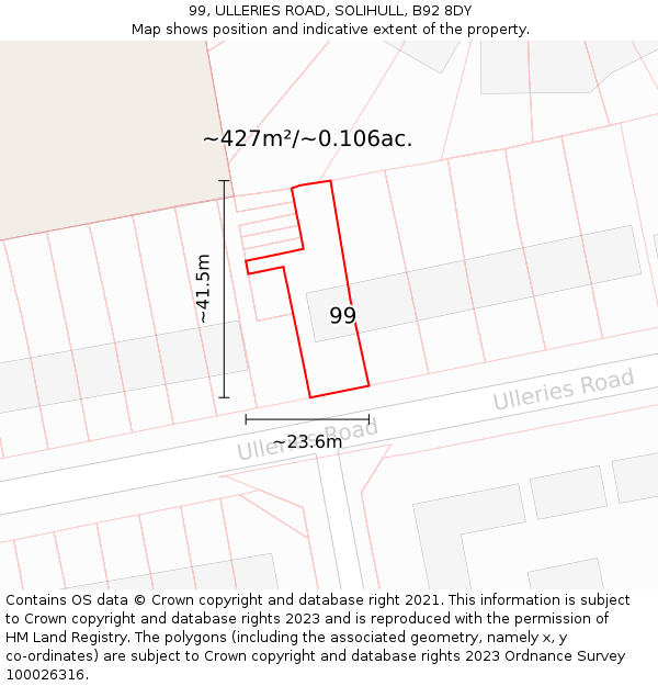 99, ULLERIES ROAD, SOLIHULL, B92 8DY: Plot and title map