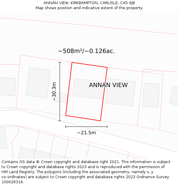 ANNAN VIEW, KIRKBAMPTON, CARLISLE, CA5 6JB: Plot and title map