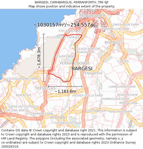 BARGESI, CARNBARGUS, PERRANPORTH, TR6 0JF: Plot and title map