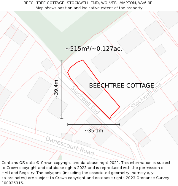 BEECHTREE COTTAGE, STOCKWELL END, WOLVERHAMPTON, WV6 9PH: Plot and title map