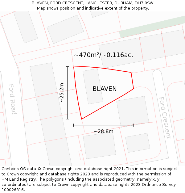 BLAVEN, FORD CRESCENT, LANCHESTER, DURHAM, DH7 0SW: Plot and title map