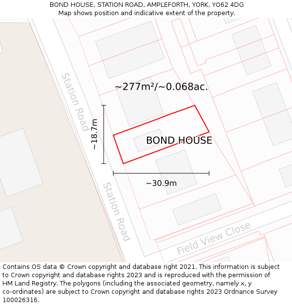 BOND HOUSE, STATION ROAD, AMPLEFORTH, YORK, YO62 4DG: Plot and title map