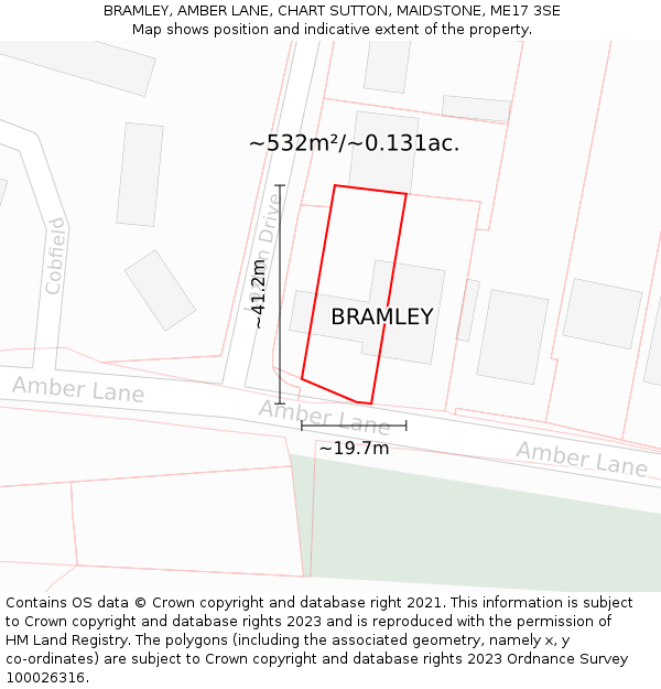 BRAMLEY, AMBER LANE, CHART SUTTON, MAIDSTONE, ME17 3SE: Plot and title map