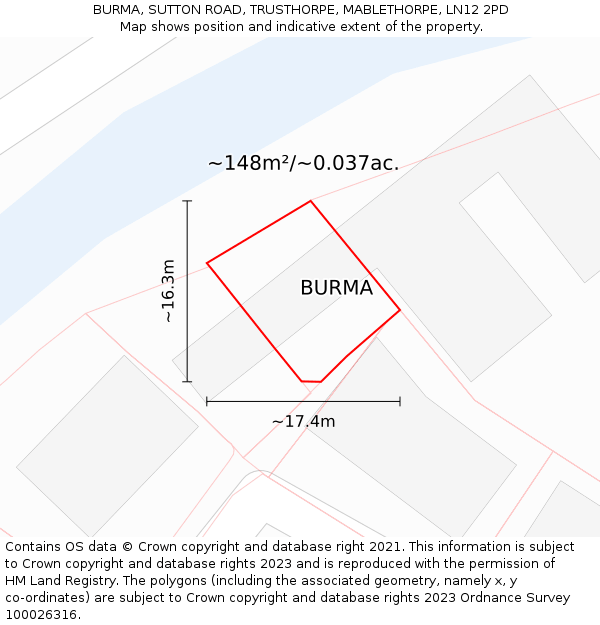 BURMA, SUTTON ROAD, TRUSTHORPE, MABLETHORPE, LN12 2PD: Plot and title map
