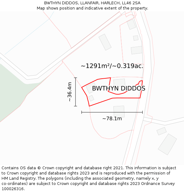 BWTHYN DIDDOS, LLANFAIR, HARLECH, LL46 2SA: Plot and title map